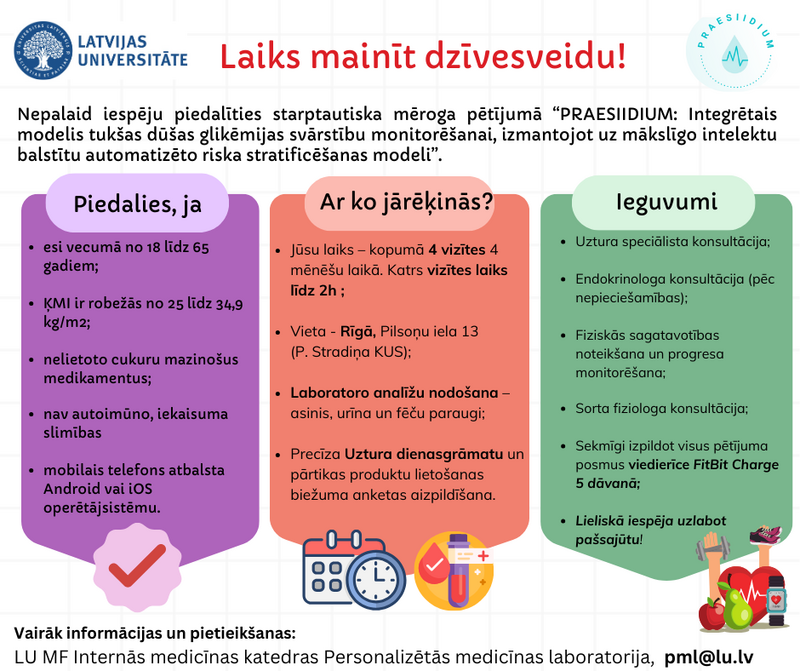 Latvijas Universitātē noris pētījums par prediabēta riska monitorēšanu ar mākslīgā intelekta palīdzību